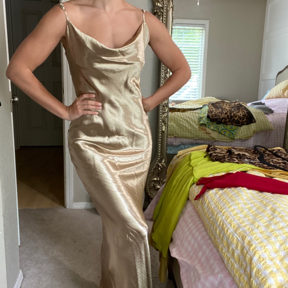 Gold Satin / Silk Maxi Dress